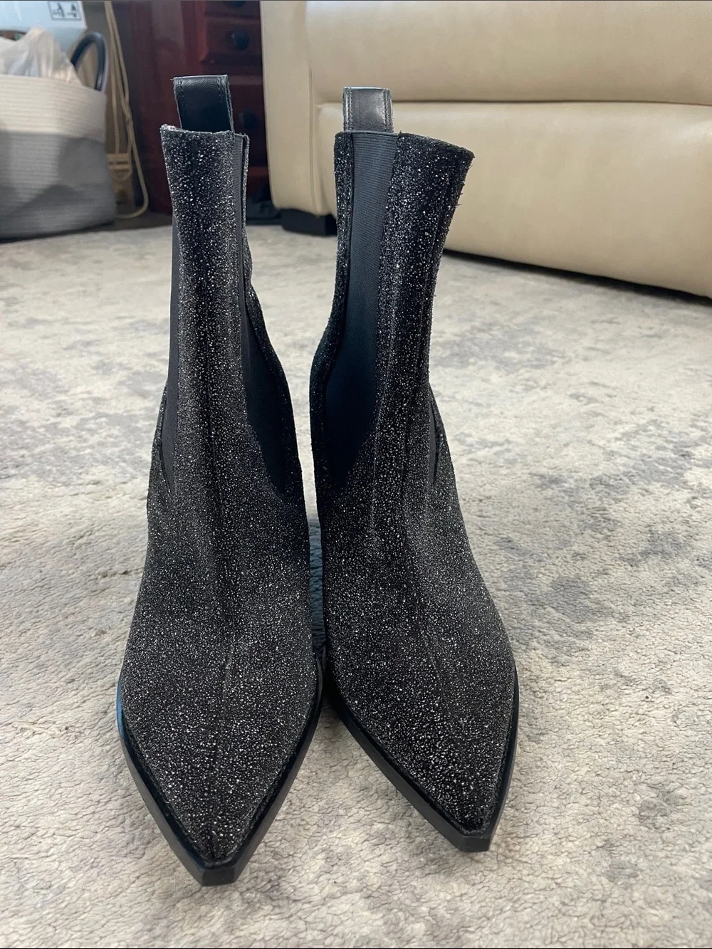 New All Saints Ria Sparkle Boot Glitter Wedge Heeled Chelsea Sz 10